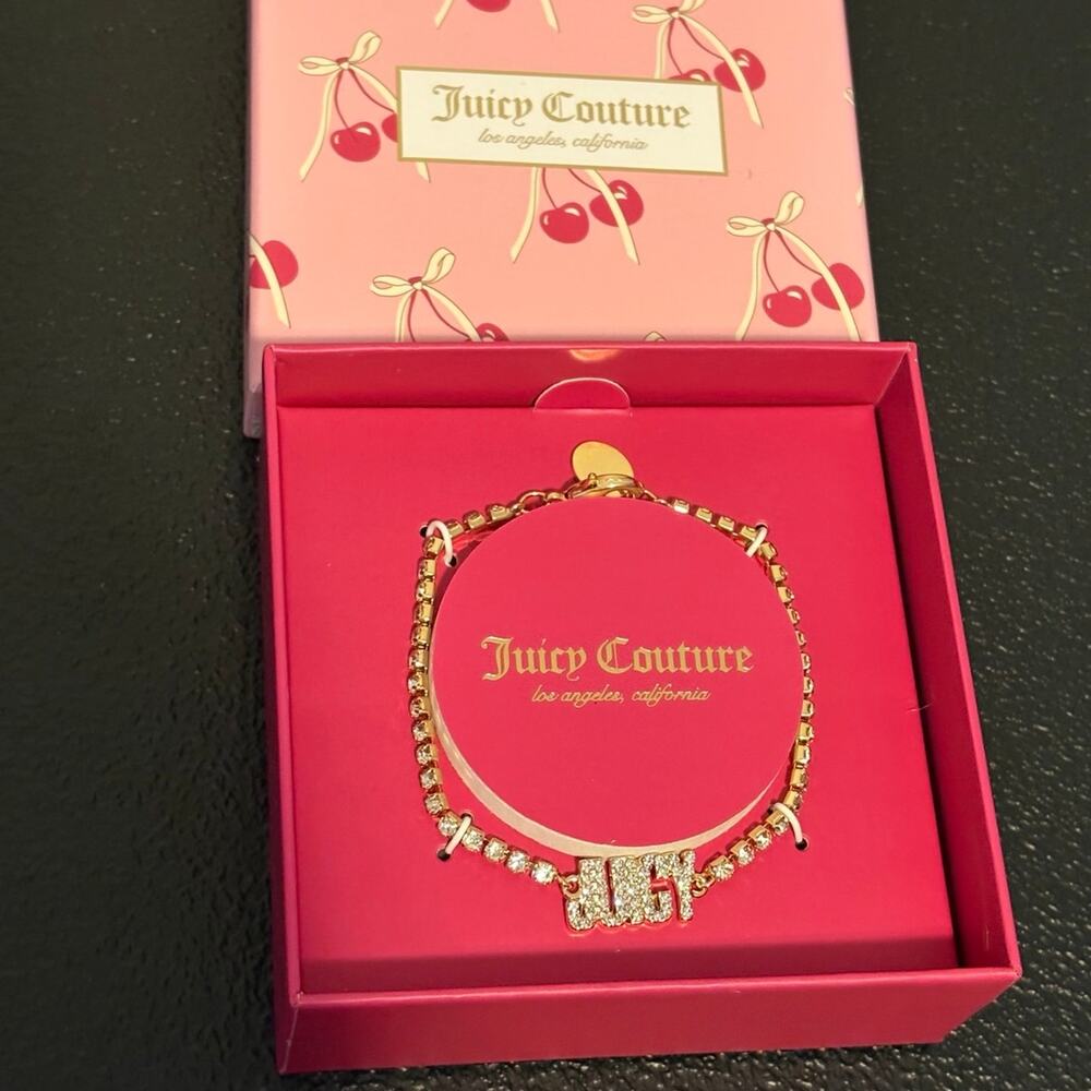 NIB Juicy Couture Gold-Tone Rhinestone "JUICY" Tennis Bracelet